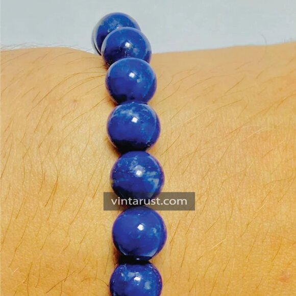 Single Lapis Lazuli Beaded Bracelet: Vintage Ethnic Gemstone Jewelry - Picture 6 of 7